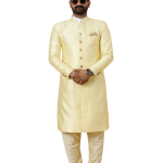 Stunning Light Yellow Banarasi Brocade Achkan for Men | Father-Son Combo | Pastel Sherwani | Grooms & Weddings | Jaipurio